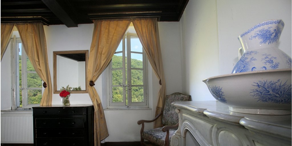 Windows and jug in Euterpe's room at La Muse artists and writers retreat